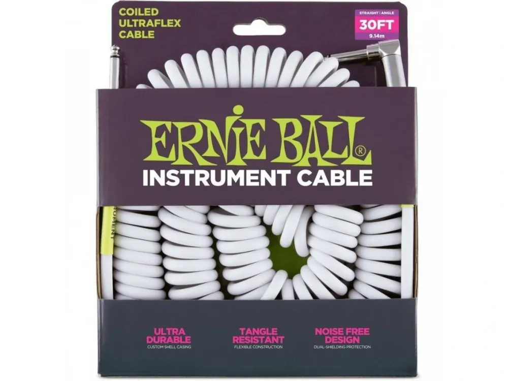 Ernie Ball 6045 30‘Coiled Straight/Angle Instrument Cable WH Nejlepší Volba