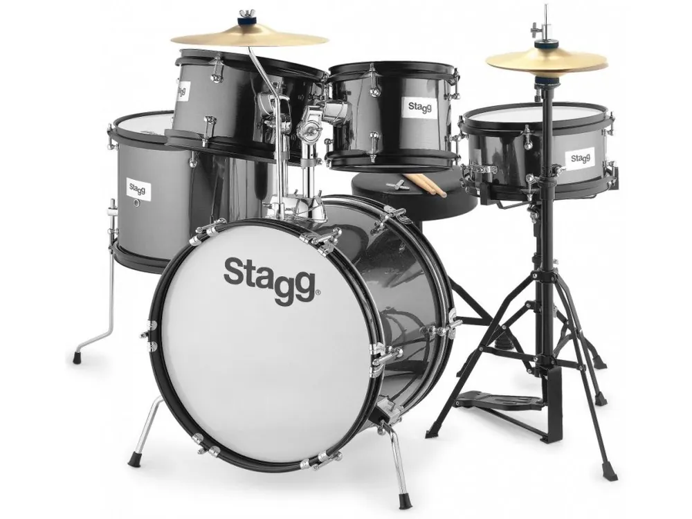 Nová Kolekce Stagg TIM JR 5/16B BK, dětská bicí sada, černá