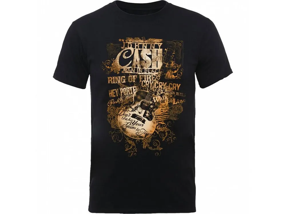 Sezónní Sleva Tričko JOHNNY CASH Guitar Song Titles Unisex XL