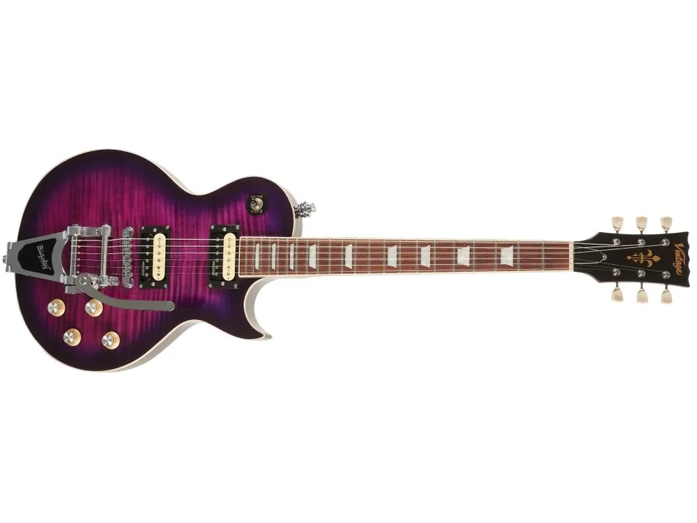 Elektrická kytara VINTAGE V100 Purple Flamed Maple With Bigsby Tovární Cena