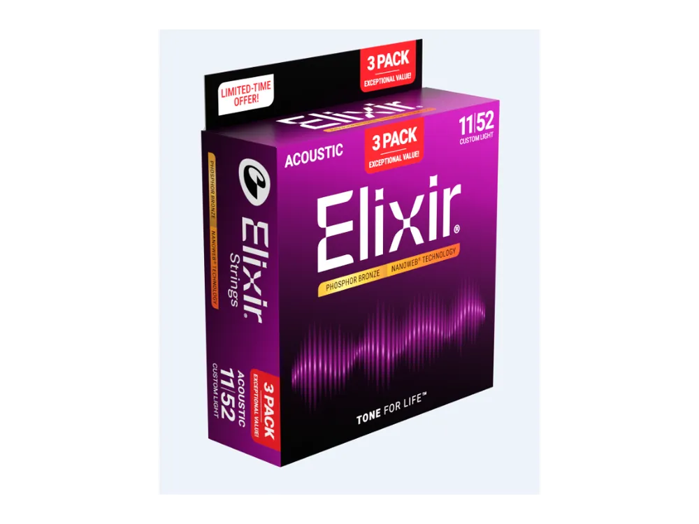 ELIXIR Nanoweb Phosphor Bronze Custom Light 3-Pack Vrácení Zdarma