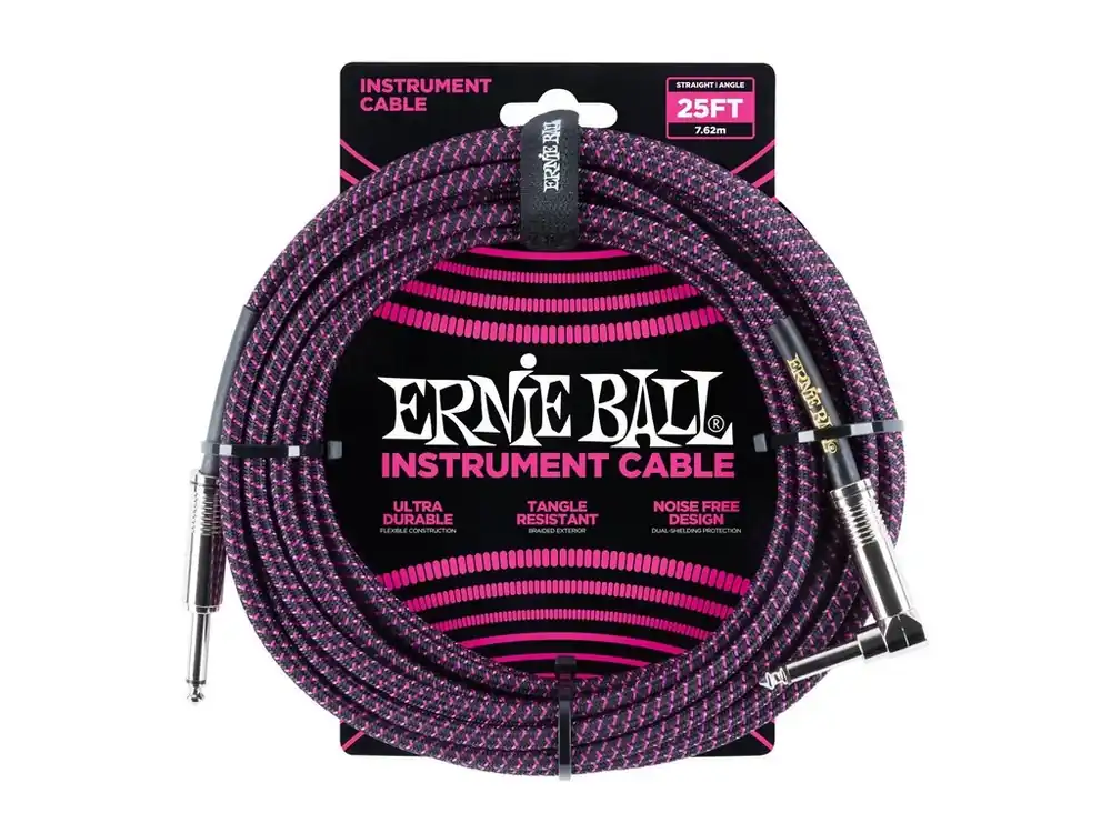 6068 Ernie Ball 25‘ Instrument Braided Cable - nástrojový kabel rovný / zahnutý jack - 7.62m - černofialová barva Akce