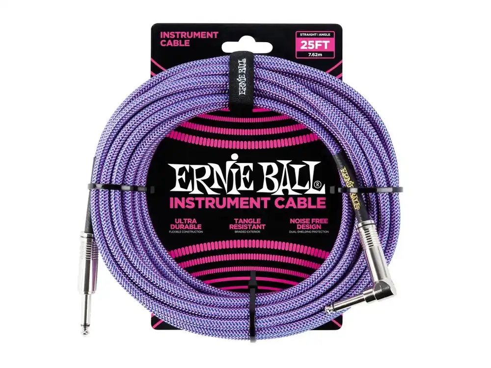 Dokud Zásoby Vydrží 6069 Ernie Ball 25‘ Instrument Braided Cable - nástrojový kabel rovný / zahnutý jack - 7.62m - modrofialová barva