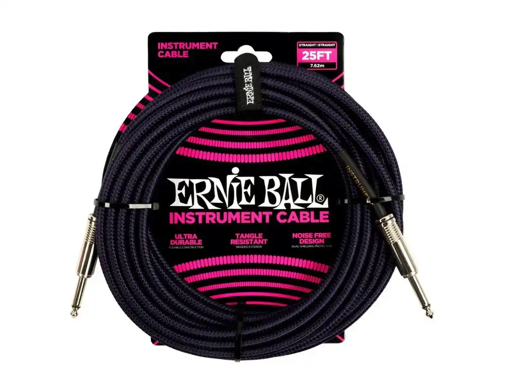 6397 Ernie Ball 25ft Braided Straight Straight Instrument Cable Purple Black - nástrojový kabel - 1ks Finální Výprodej
