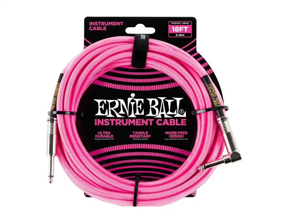 Akční Nabídka 6083 Ernie Ball 18‘ Braided Straight / Angle Instrument Cable - Neon Pink