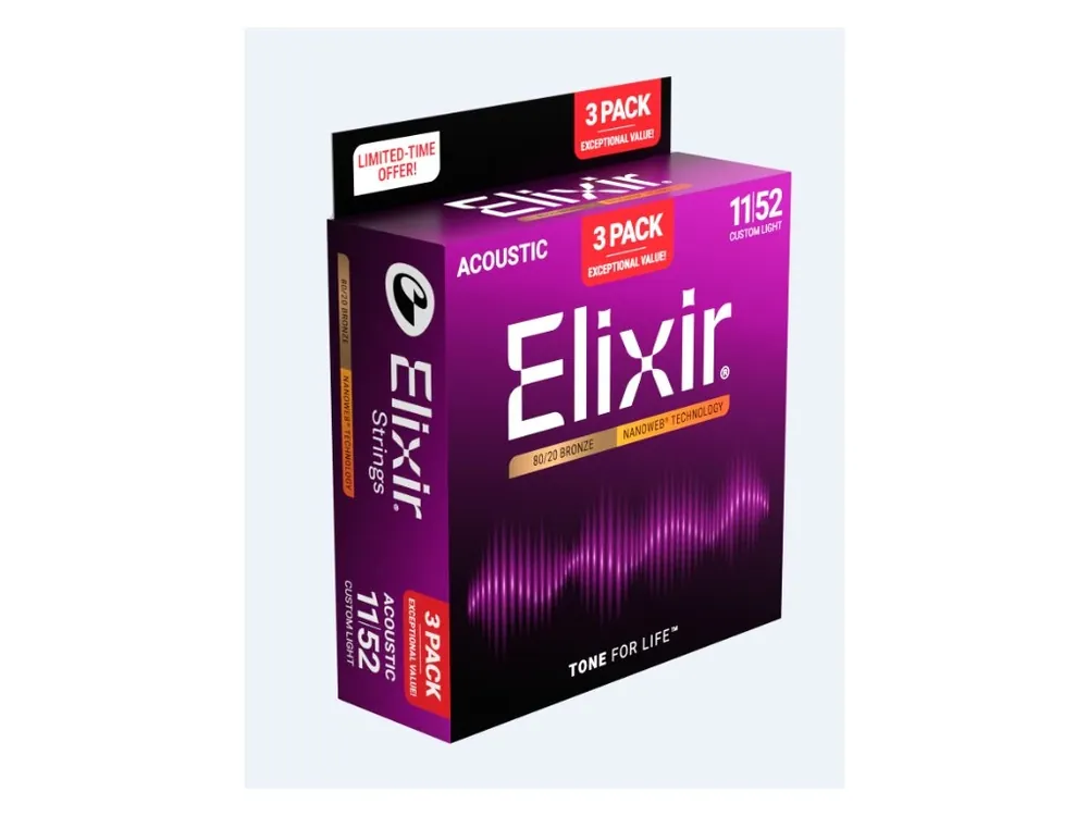 Top Prodej Elixir Nanoweb 80/20 Acoustic Guitar Strings - 11-52 Light, 3-Pack, 16564