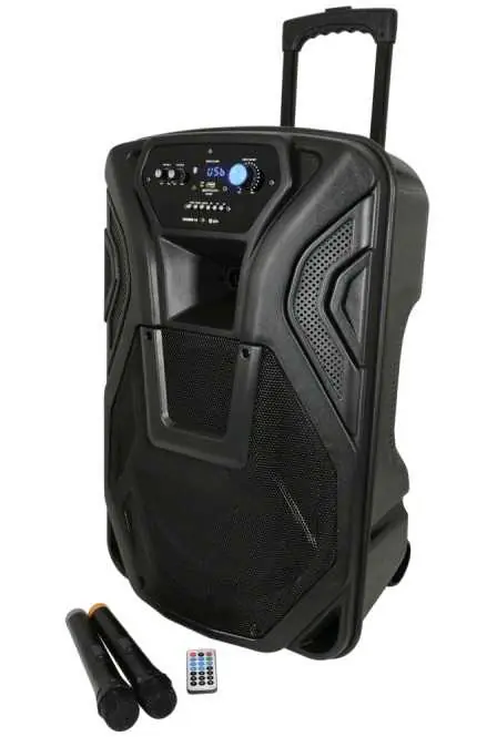 Top Prodej QTX BUSKER-15, mobilní 15" zvukový systém USB/SD/FM/BT/2x VHF, 100W