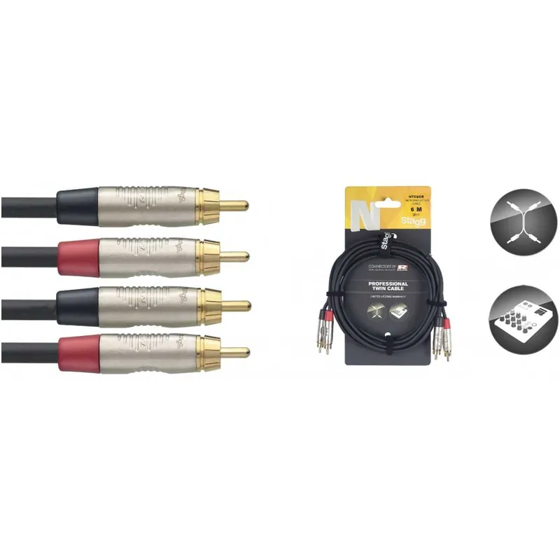 Akční Nabídka Stagg NTC6CR, kabel dvojitý RCA/RCA, 6m