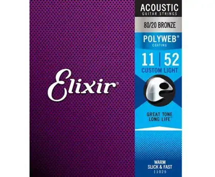 Struny kovové pro akustickou kytaru Elixir 11025 Bronze 80/20 Polyweb 11/52 Finální Výprodej