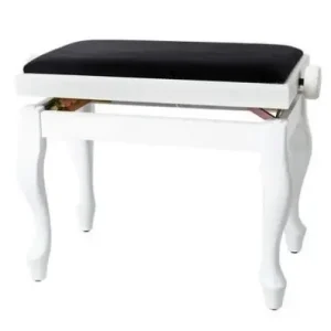 GEWA Piano stolička Deluxe Classic Bílá, matná černý potah – vysoký lesk hnědé sedadlo Autentický