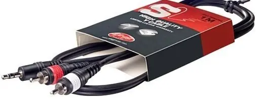 Sleva Stagg SYC 1/MPS2CM E 1 m kabel 2x cinch na 3,5 jack stereo