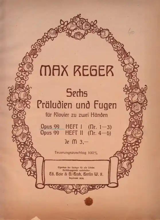 Reger Max Sechs Präludien und Fugen op.99 sešit I. Časově Omezené