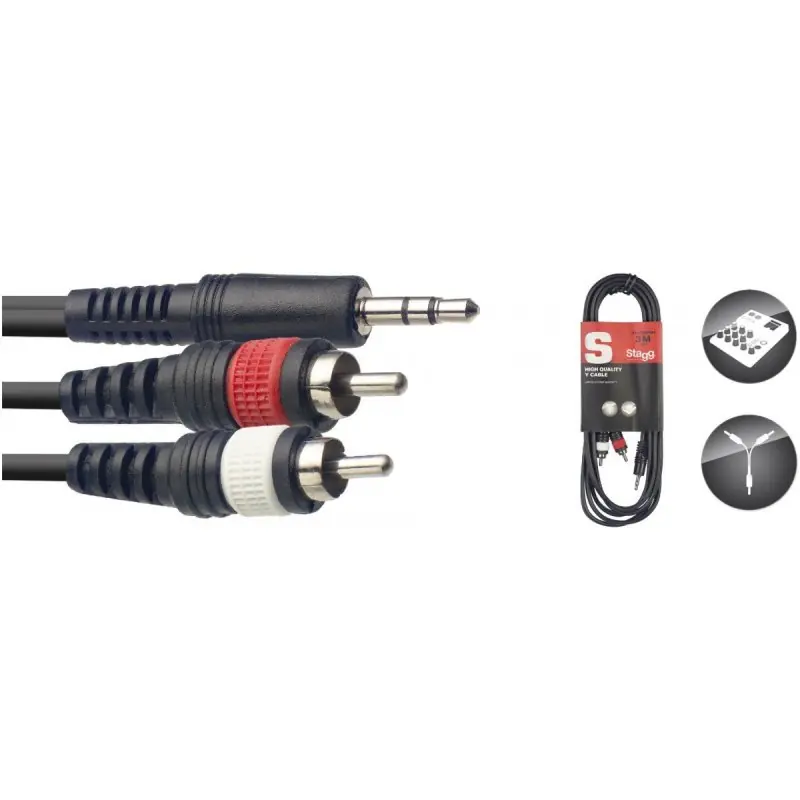 Jen Po Omezenou Doba Stagg SYC3/MPS2CM E, kabel mini stereo JACK/2x RCA, 3m
